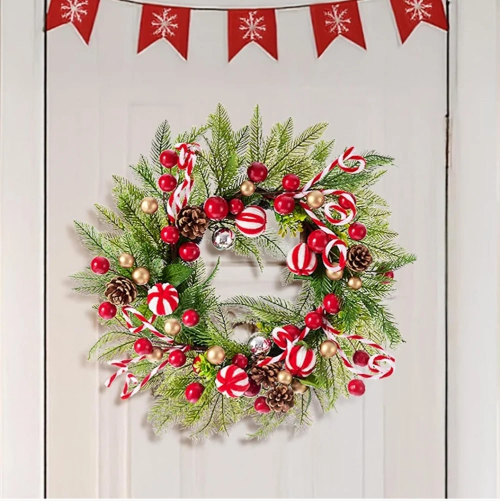 Festive Red & Green Holiday Wreath with Candy Accent